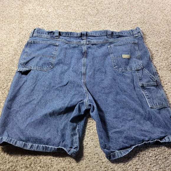 Wrangler Denim Shorts Mens 48 Carpenter Workwear Relaxed Dark Wash Distressed - Picture 7 of 8